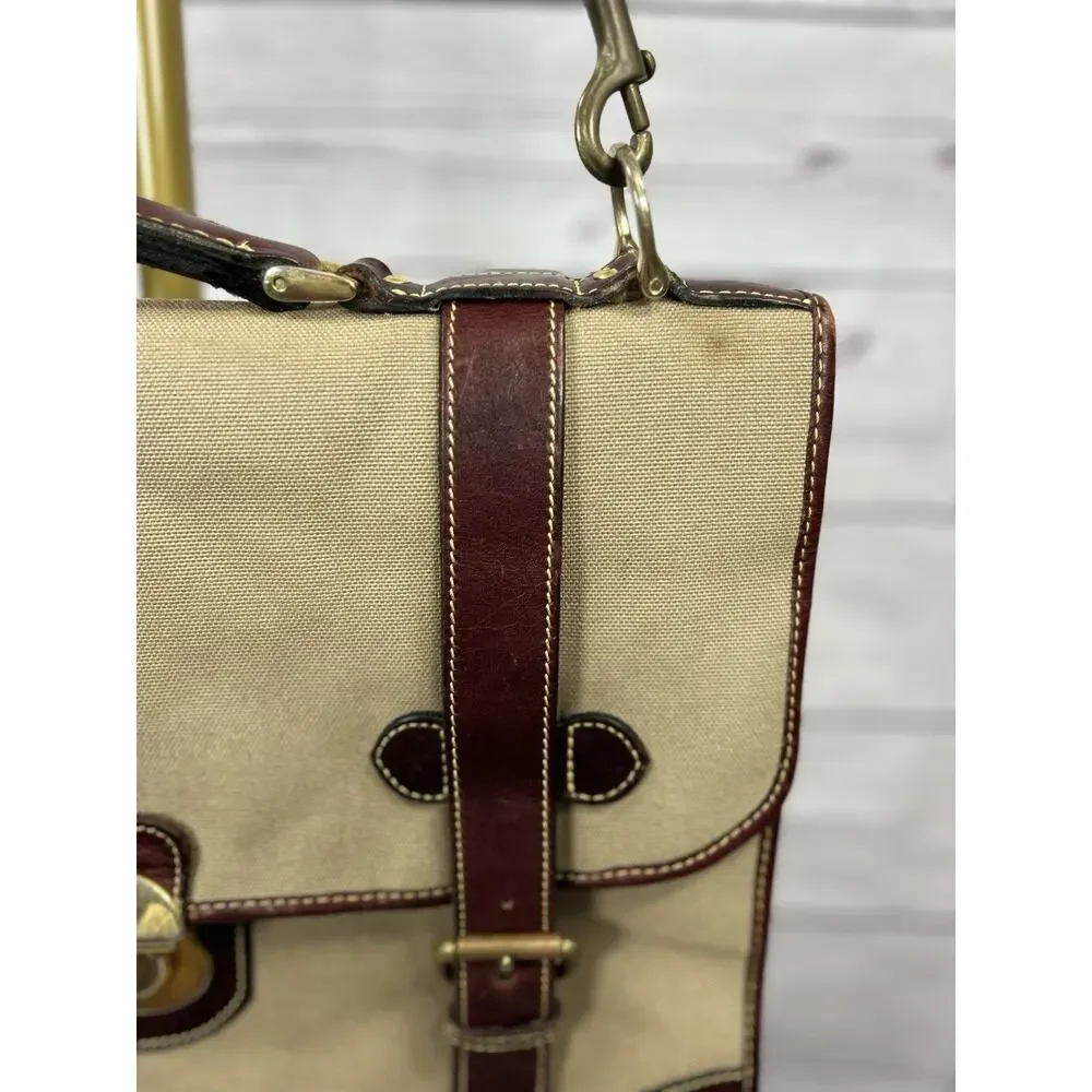 Vtg Holland Khaki Battenkill Canvas Saddle Leather Briefcase Messenger Bag USA